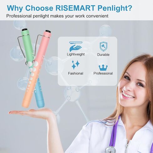 أضواء القلم RISEMART للممرضات، 2 حزمة من الضوء الطبي القابل لإعادة الاستخدام مع مقياس التلميذ ومسطرة، ضوء أبيض LED لأطباء الطلاب EMT (أسود/أبيض) in Saudi Arabia