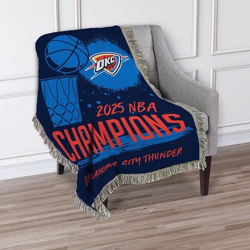 Northwest Oklahoma City Thunder 2025 NBA Champions Victors Tapestry Throw ، بطانية مرخصة رسميًا 48 "× 60" مع هامش أو نهائيات التذوق للأريكة أو السرير أو الجدار in Saudi Arabia