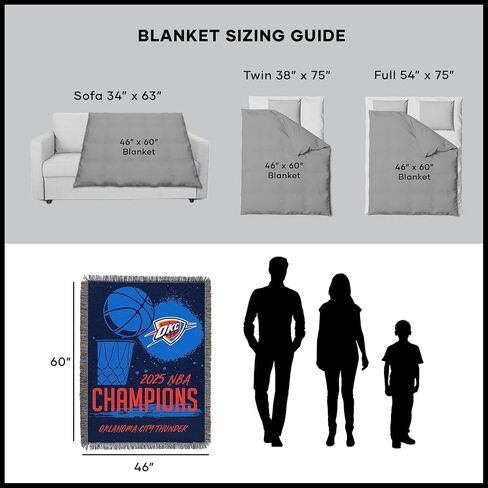 Northwest Oklahoma City Thunder 2025 NBA Champions Victors Tapestry Throw ، بطانية مرخصة رسميًا 48 "× 60" مع هامش أو نهائيات التذوق للأريكة أو السرير أو الجدار in Saudi Arabia