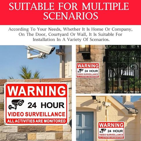 4 علامات مراقبة الفيديو حزمة ، علامات كاميرا الألومنيوم 8 × 12 بوصة ، علامة كاميرا أمان CCTV ، مصنوعة من مواد عاكسة ، متينة ، مقاومة للطقس ، سهلة التثبيت ، مناسبة للاستخدام المنزلي/الأعمال in Kuwait