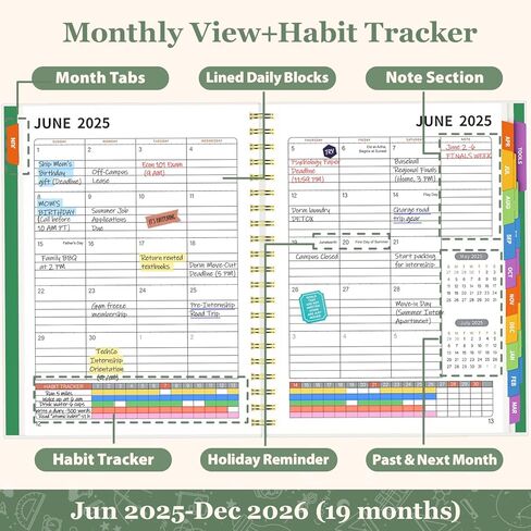 Jun 2025-Dec 2026 Academic Planner, 8.5 x 11 Monthly, Weekly, Daily Planner with Colorful Tabs, 19 Months Calendar Agenda College School Supplies for Student Teacher Organizer(Dark Blue) in Kuwait