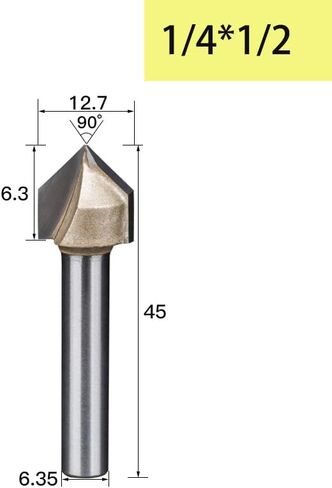 6.35mm 12.7mm Shank 90 Degrees V-type Woodworking Milling Cutter Carbide CNC Router Bit V Groove For Wood MDF Cutting Slotting Engraving(V00120) in Saudi Arabia