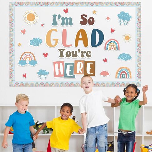 Classroom Bulletin Board Decorations Welcome Back to School Bulletin Board Set I'm So Glad You're Here Motivational Classroom Decorations Colorful Cutouts for Teacher Kindergarten Preschool Wall Decor in Saudi Arabia