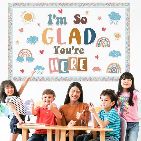 Classroom Bulletin Board Decorations Welcome Back to School Bulletin Board Set I'm So Glad You're Here Motivational Classroom Decorations Colorful Cutouts for Teacher Kindergarten Preschool Wall Decor in Saudi Arabia