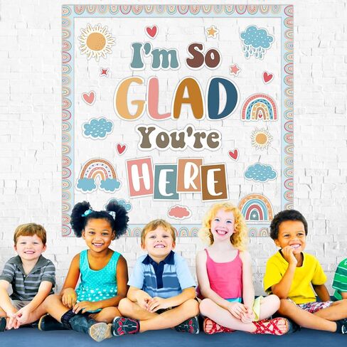 Classroom Bulletin Board Decorations Welcome Back to School Bulletin Board Set I'm So Glad You're Here Motivational Classroom Decorations Colorful Cutouts for Teacher Kindergarten Preschool Wall Decor in Saudi Arabia