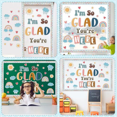 Classroom Bulletin Board Decorations Welcome Back to School Bulletin Board Set I'm So Glad You're Here Motivational Classroom Decorations Colorful Cutouts for Teacher Kindergarten Preschool Wall Decor in Saudi Arabia