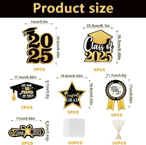 Nialnant 30 PCS فئة زخارف حفل التخرج من 2025 ، 2025 القطع المركزية للتخرج للجداول ، زخارف حفلات الدراسات العليا 2025 ، 2025 لوازم حفلات التخرج ، عصي الديكور الجدول للحزب in Kuwait