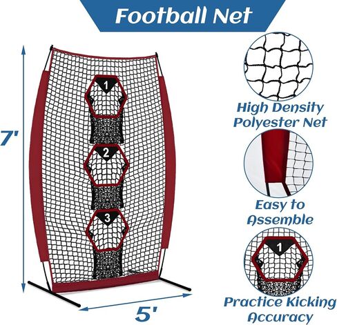 Football Throwing Target Net - Quarterback Training with 3 Pockets Heavy-Duty Fiberglass Poles & Polyester Portable Accuracy Practice for Backyard/Team Drills Youth Players in Kuwait