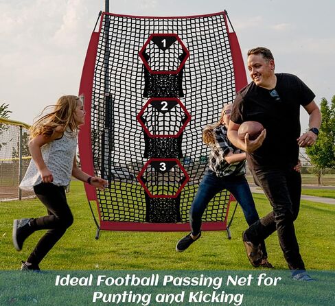 Football Throwing Target Net - Quarterback Training with 3 Pockets Heavy-Duty Fiberglass Poles & Polyester Portable Accuracy Practice for Backyard/Team Drills Youth Players in Kuwait