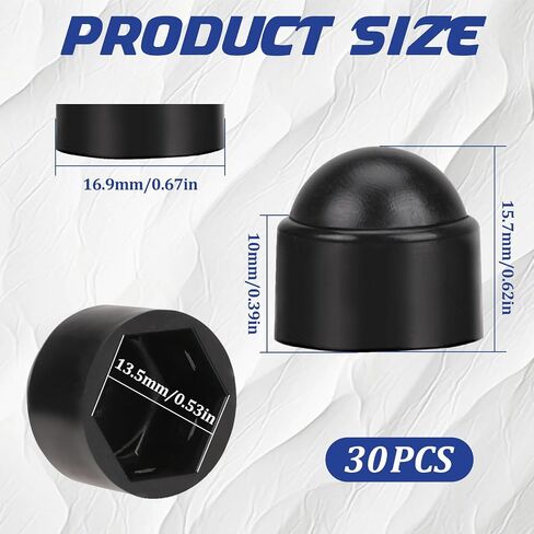 30pcs الترباس Nut Cap M8 × 13 ملم سداسي حماية مسامير غطاء القبة قبة بلاستيكية الترباس (أسود) in Kuwait
