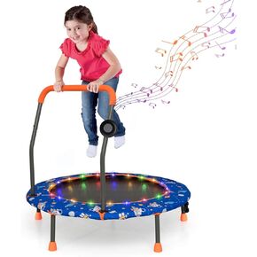 Gymax Trampoline for Kids ، 36 "Toddler Trampoline مع Mights N Music ، مكبر صوت أسنان زرقاء قابلة للإزالة ، مقبض السلامة ، Trampoline Easy Assembly Mini for Indoor/Outdoor ، هدية للبنين الفتيات in Kuwait