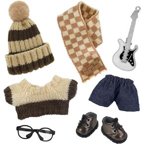 17 سم ملابس دمية 6 أجهزة كمبيوتر ملحقات ملحقات أحذية بنية سروال سروال قبعة كروشيه ملابس لفيلم المفاتيح ، لا دمية (بنية) in Kuwait