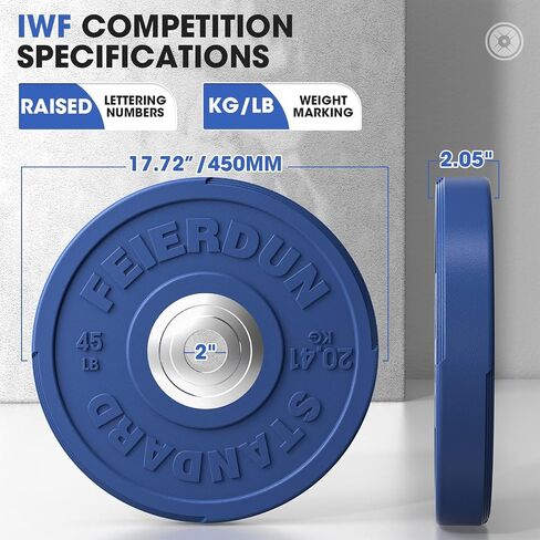 FEIERDUN 2" Color Olympic Bumper Plate Weight Plate for Strength Training - 100% Virgin Rubber in Kuwait