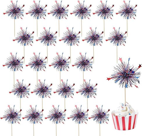 24Pcs Graduation Cupcake Toppers,Class of 2025 Foil Firework Cupcake Toppers Tinsel Food/Appetizer Picks For Graduation CupCake Decorations Supplies Favor in Kuwait