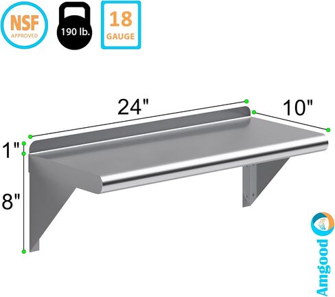 AmGood 10" X 24" Stainless Steel Wall Shelf | Metal Shelving | Garage, Laundry, Storage, Utility Room | Restaurant, Commercial Kitchen | NSF in Kuwait