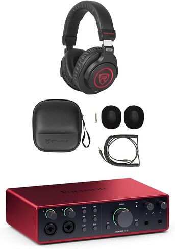 حزمة AudioSavings: حزمة واجهة الصوت Focusrite Scarlett 16I16 4G 4G Gen 24-Bit 192 KHz مع سماعات Rockville Pro-M50 SR STR+كابل ملفات قابلة للفصل+CASE+لوحة أذن إضافية (عنصران) in Saudi Arabia