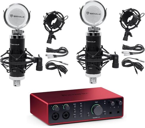 Audiosavings Bundle: Focusrite SCARLETT 16I16 4G 4th Gen 24-bit 192 kHz Audio Recording Interface Bundle with (2) Rockville RCM03 Pro Studio Recording Condenser Microphone+Metal Shock Mount (3 Items) in Saudi Arabia