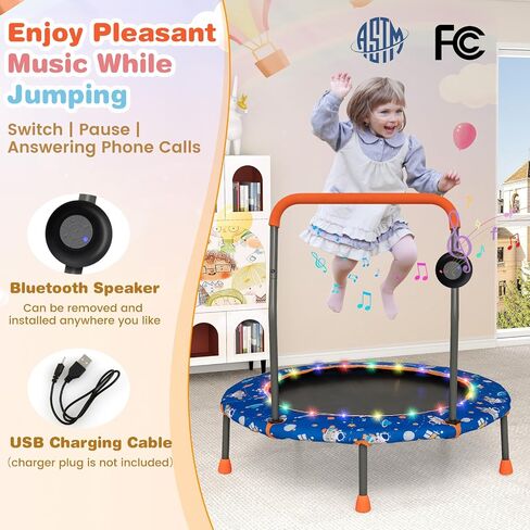 Gymax Trampoline for Kids ، 36 "Toddler Trampoline مع Mights N Music ، مكبر صوت أسنان زرقاء قابلة للإزالة ، مقبض السلامة ، Trampoline Easy Assembly Mini for Indoor/Outdoor ، هدية للبنين الفتيات in Saudi Arabia