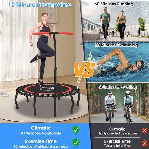 YORIN Rebounder Tranpoline for Adults, 330LBS Fitness Indoor Tranpoline, 40" 48" 50" Mini Exercise Tranpoline with Bungees, Stable Quiet Workout Small Tranpoline, Equipment Exercise at Home in Saudi Arabia