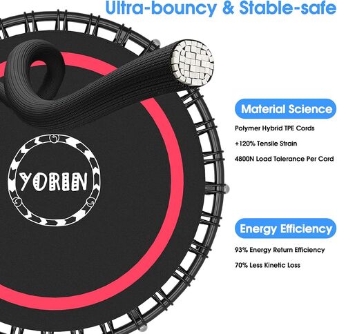 YORIN Rebounder Tranpoline for Adults, 330LBS Fitness Indoor Tranpoline, 40" 48" 50" Mini Exercise Tranpoline with Bungees, Stable Quiet Workout Small Tranpoline, Equipment Exercise at Home in Saudi Arabia