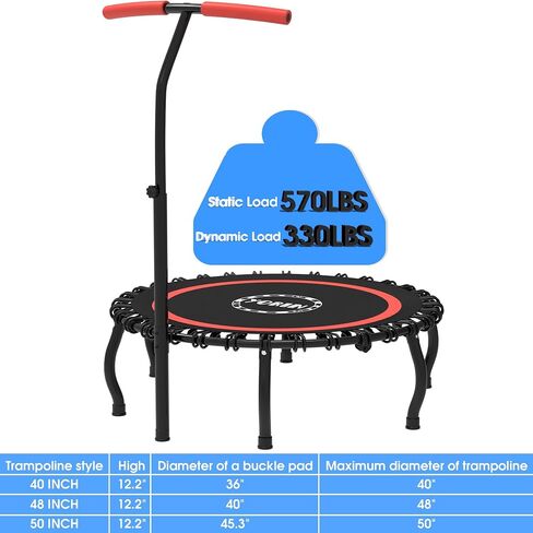 YORIN Rebounder Tranpoline for Adults, 330LBS Fitness Indoor Tranpoline, 40" 48" 50" Mini Exercise Tranpoline with Bungees, Stable Quiet Workout Small Tranpoline, Equipment Exercise at Home in Saudi Arabia