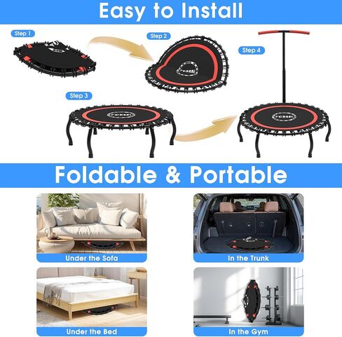 YORIN Rebounder Tranpoline for Adults, 330LBS Fitness Indoor Tranpoline, 40" 48" 50" Mini Exercise Tranpoline with Bungees, Stable Quiet Workout Small Tranpoline, Equipment Exercise at Home in Saudi Arabia