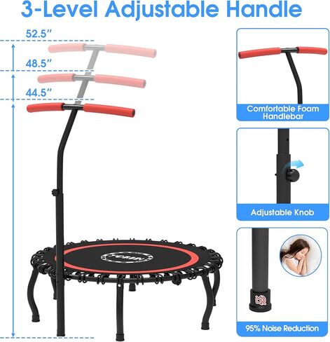 YORIN Rebounder Tranpoline for Adults, 330LBS Fitness Indoor Tranpoline, 40" 48" 50" Mini Exercise Tranpoline with Bungees, Stable Quiet Workout Small Tranpoline, Equipment Exercise at Home in Saudi Arabia