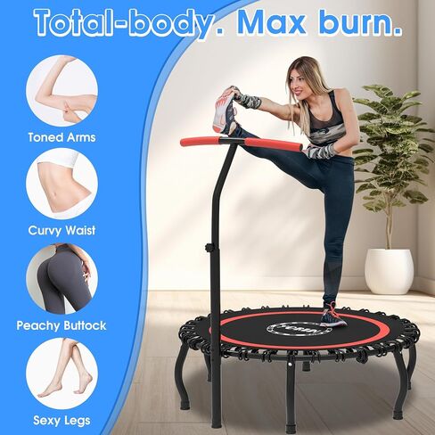 YORIN Rebounder Tranpoline for Adults, 330LBS Fitness Indoor Tranpoline, 40" 48" 50" Mini Exercise Tranpoline with Bungees, Stable Quiet Workout Small Tranpoline, Equipment Exercise at Home in Saudi Arabia