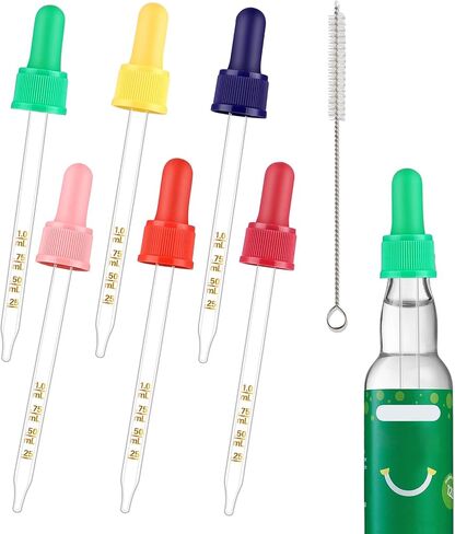 Glass Dropper Pipettes for SodaStream Bubly Drops - 6PCS 1ML Food-Safe Droppers, Leakproof Design & Precise Measurement, Colorful Pipettes for Custom Flavored Sparkling Water (Multicolor) in Kuwait