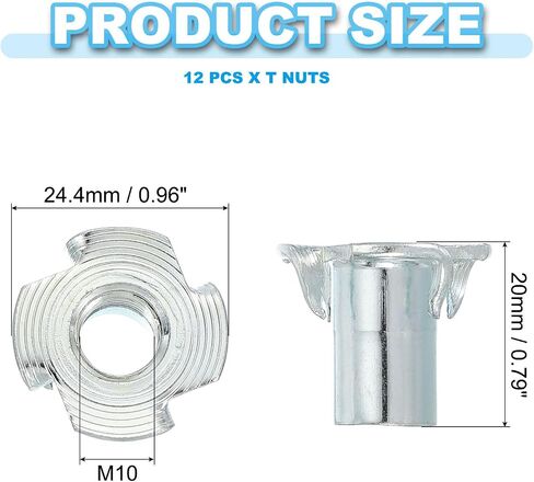 Patikil M10 T-nuts ، 12 PCS من الصلب المطلي بالزنك المصنوع من الفولاذ المكون من 4 جوز مكفوفين يبلغ طوله 20 مم in Kuwait
