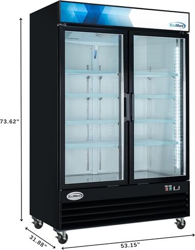Koolmore MDR-2GD-45C 53 in. ثلاجة تاجر تجاري مع بابين من الزجاج المتأرجح ، 45 متر مكعب. قدم وإضاءة LED باللون الأسود ، مدرجة في ETL in Saudi Arabia
