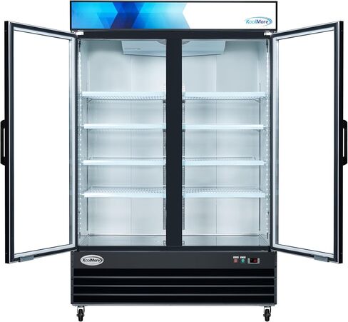 Koolmore MDR-2GD-45C 53 in. ثلاجة تاجر تجاري مع بابين من الزجاج المتأرجح ، 45 متر مكعب. قدم وإضاءة LED باللون الأسود ، مدرجة في ETL in Saudi Arabia