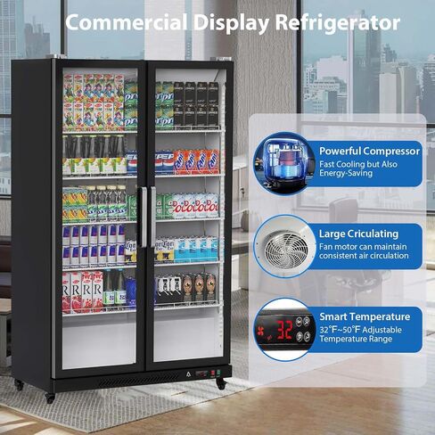 GAOMON Commercial Refrigerator, Glass Door with LED Lighting - Upright Beverage Display Cooler for Home, Store, Gym, or Office, Featuring Double Swing Doors and 39 cu.ft in Saudi Arabia