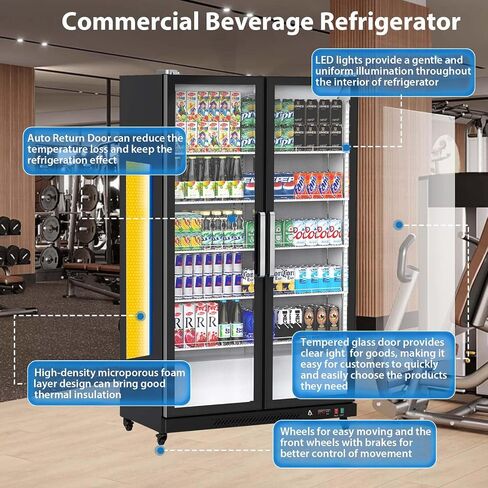 GAOMON Commercial Refrigerator, Glass Door with LED Lighting - Upright Beverage Display Cooler for Home, Store, Gym, or Office, Featuring Double Swing Doors and 39 cu.ft in Saudi Arabia