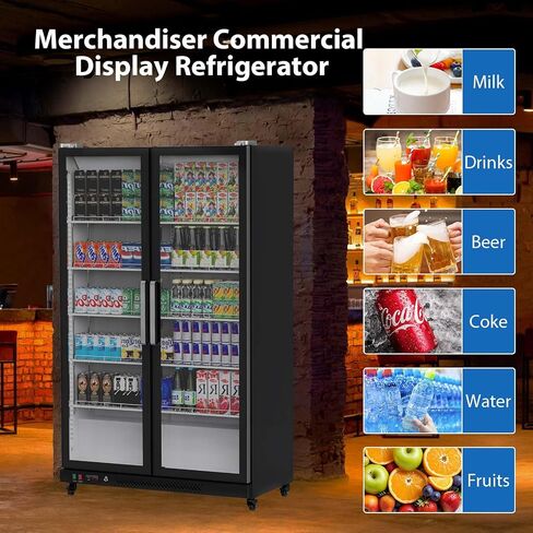 GAOMON Commercial Refrigerator, Glass Door with LED Lighting - Upright Beverage Display Cooler for Home, Store, Gym, or Office, Featuring Double Swing Doors and 39 cu.ft in Saudi Arabia