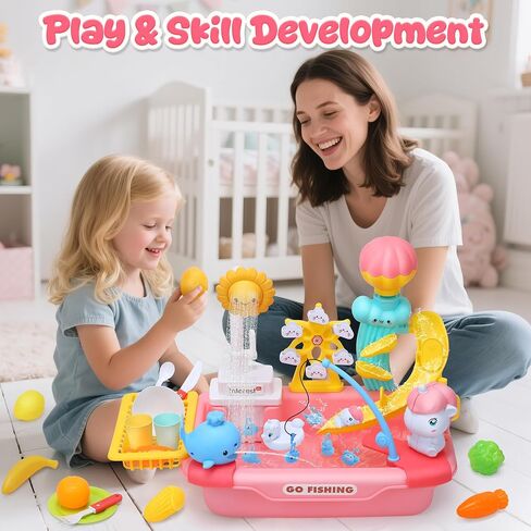 CUTE STONE Kids Pretend Play Sink with Running Water, Toddler Sink Toy with Upgraded Electric Faucet, Play Kitchen Accessories, Cooking Stove, Vegetable Garden Toys, STEM Learning Gift for Ages 3+ in Kuwait