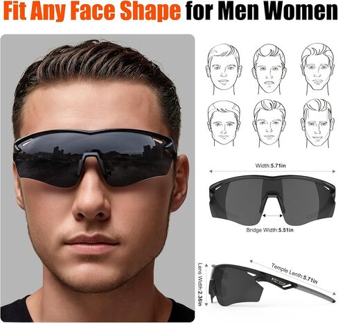Polarized Sports Sunglasses for Men Women,Wrap Around Sun Glasses for Running Cycling Baseball Fishing Golf Hiking in Kuwait
