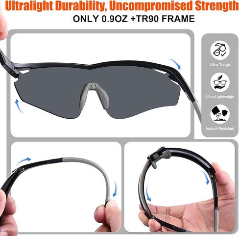 Polarized Sports Sunglasses for Men Women,Wrap Around Sun Glasses for Running Cycling Baseball Fishing Golf Hiking in Kuwait