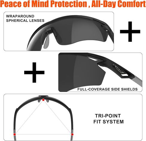 Polarized Sports Sunglasses for Men Women,Wrap Around Sun Glasses for Running Cycling Baseball Fishing Golf Hiking in Kuwait