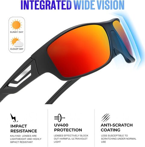 Kaliyadi Sunglasses-Men-Poldized Sports Glasses: Mens Sun Glasses Polarized UV400 حماية ركض ركوب الدراجات في الهواء الطلق in Kuwait