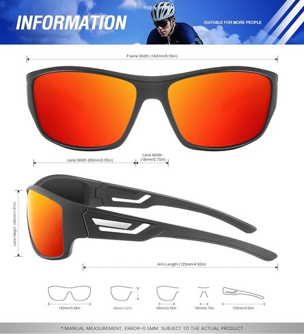 Kaliyadi Sunglasses-Men-Poldized Sports Glasses: Mens Sun Glasses Polarized UV400 حماية ركض ركوب الدراجات في الهواء الطلق in Kuwait