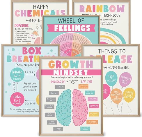HandEasy Mental Health Posters, Counseling Office Must Haves, Set of 6 Therapy Office Decor with Envelope Sleeve, 8 x 10 Inch Boho Motivational Unframed Decors for School-HB01 in Saudi Arabia