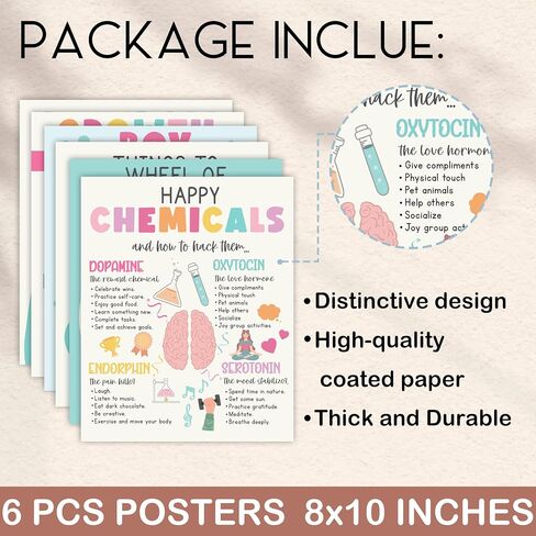 HandEasy Mental Health Posters, Counseling Office Must Haves, Set of 6 Therapy Office Decor with Envelope Sleeve, 8 x 10 Inch Boho Motivational Unframed Decors for School-HB01 in Saudi Arabia