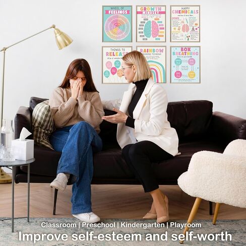 HandEasy Mental Health Posters, Counseling Office Must Haves, Set of 6 Therapy Office Decor with Envelope Sleeve, 8 x 10 Inch Boho Motivational Unframed Decors for School-HB01 in Saudi Arabia