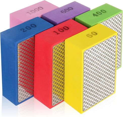 6 Pack Diamond Hand Polishing Pads, Diamond Sanding Pads with Foam Backing 60/100/200/400/600/1000 Grit, Sanding Block for Glass Wood Ceramic Marble Metal Tile Tools. in Kuwait