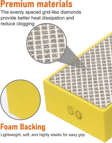 6 Pack Diamond Hand Polishing Pads, Diamond Sanding Pads with Foam Backing 60/100/200/400/600/1000 Grit, Sanding Block for Glass Wood Ceramic Marble Metal Tile Tools. in Kuwait