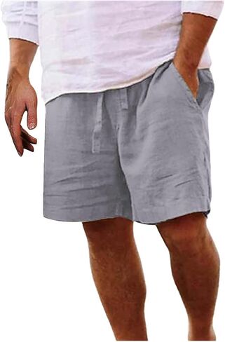 Summer Linen Shorts for Men Casual Drawstring Workout Cotton Gym Shorts Loose Fit Outdoor Beach Yoga Bermuda Short in Saudi Arabia