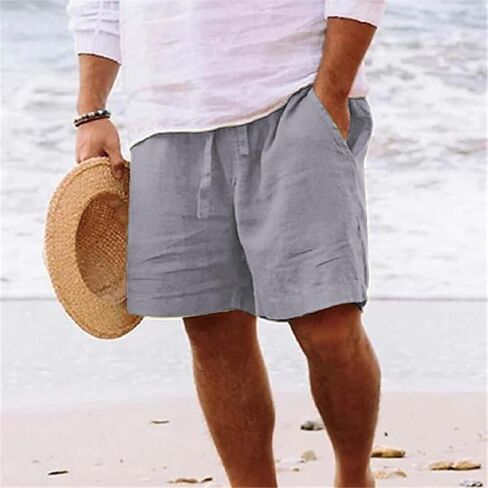 Summer Linen Shorts for Men Casual Drawstring Workout Cotton Gym Shorts Loose Fit Outdoor Beach Yoga Bermuda Short in Saudi Arabia