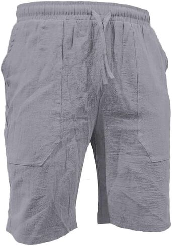 Summer Linen Shorts for Men Casual Drawstring Workout Cotton Gym Shorts Loose Fit Outdoor Beach Yoga Bermuda Short in Saudi Arabia