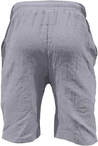Summer Linen Shorts for Men Casual Drawstring Workout Cotton Gym Shorts Loose Fit Outdoor Beach Yoga Bermuda Short in Saudi Arabia